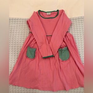 Squiggles Pink Long Sleeve Dress with Green Trim